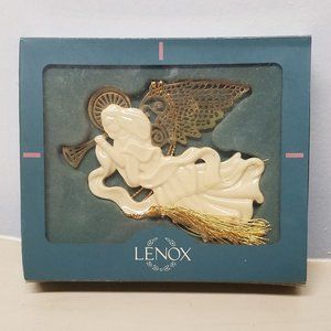 Lenox Herald Angel Christmas 3" Ornament Porcelain & Gold Looking Wings